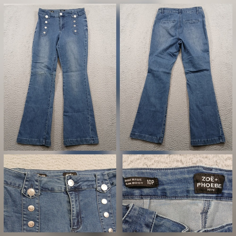 Zoe + Phoebe High Rise Slim‎ Bootcut Sailor Jeans Petite 10P Blue Denim EUC